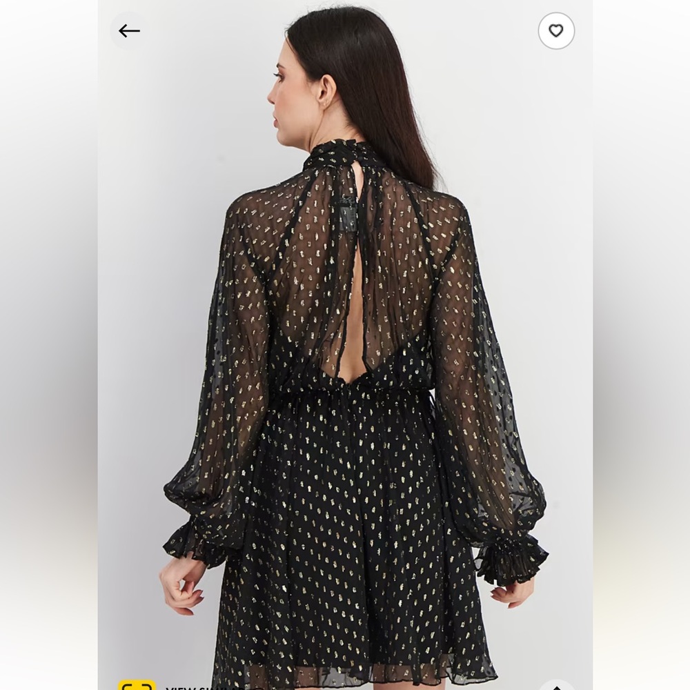ASOS Maternity High Neck Long Sleeve Black/Gold Metallic Chiffon Mini Dress NWOT - Picture 3 of 15